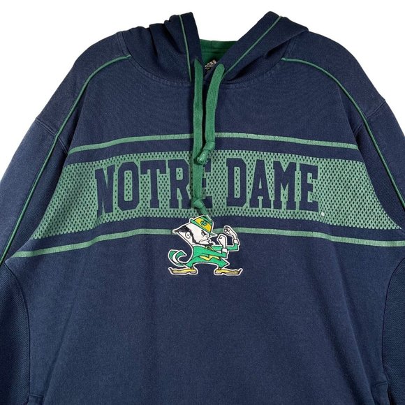 Adidas Notre Dame Pullover Hoodie Size XL Blue Green‎ Logo Spell Out Pockets - Picture 2 of 12